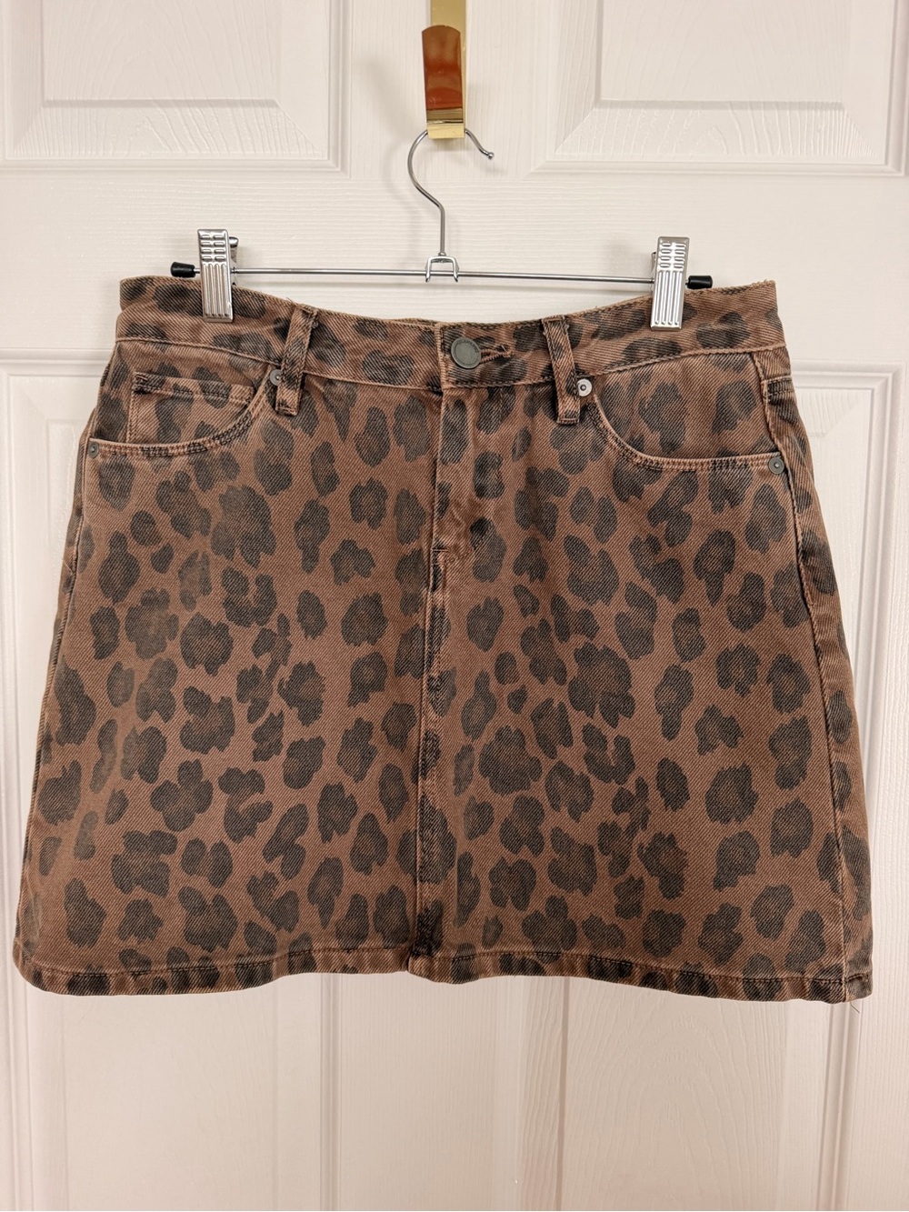 Blank NYC Brown Leopard Print Denim Mini Skirt